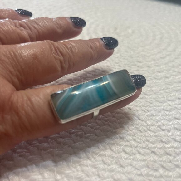 Gorgeous BLUE BOTSWANA AGATE Handmade Sterling 925 Ring Size 8 #121D - Picture 1 of 3